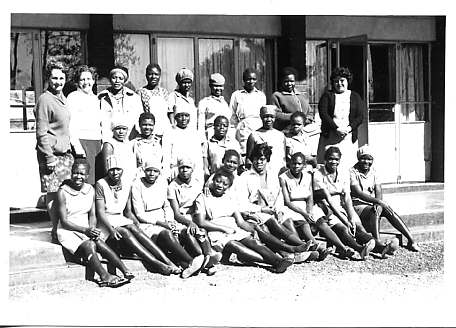 Far L Mrs. Dewe Mom, Far R Mrs. Katsouris with the Self Help Girls at Amaveni Township.