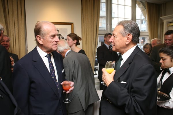 Prince Philip and Abe Menashe having a chat at the Victory Services Club
