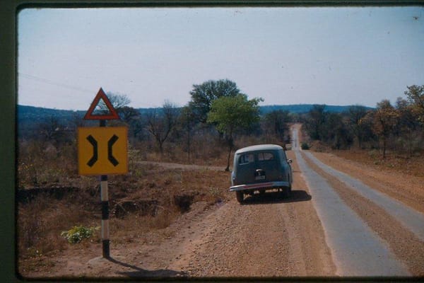 The Que Que River strip road, 1960, one of Rhodesia's many lonely roads.